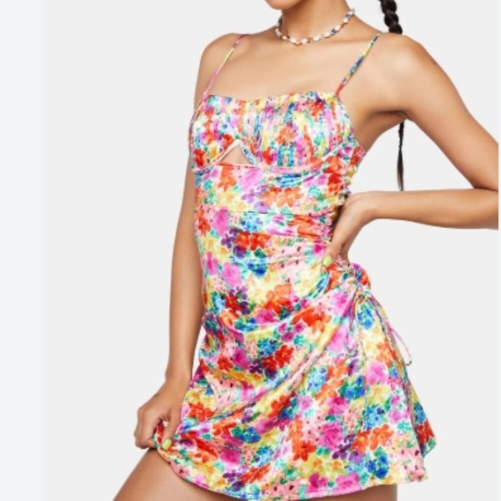 NWOT For Love & Lemons Satin Merrill Floral Multi Corset Mini Dress M $340
